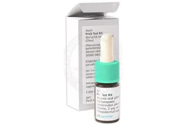 PRICK TEST RX DERI PRICK TEST COZELTISI (OLEA) ambalajı. Allerjen ekstratı içeren çözelti. Üretici: ROXALL MEDİCİNE İLAÇ İTHALAT İHRACAT SANAYİ VE TİCARET LİMİTED ŞİRKETİ.