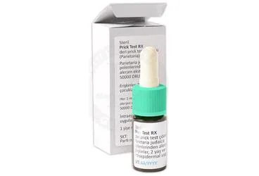 PRICK TEST RX DERI PRICK TEST COZELTISI (PARIETERIA) ürün ambalajı. Allerjen ekstratı içeren çözelti. Üretici: ROXALL MEDİCİNE İLAÇ İTHALAT İHRACAT SANAYİ VE TİCARET LİMİTED ŞİRKETİ.