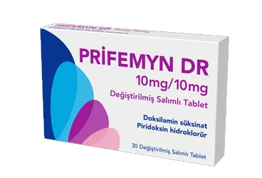 PRIFEMYN DR 10 MG/10 MG DEGISTIRILMIS SALIMLI TABLET ( 30 TABLET) ambalajı, tablet formunda doksilamin + piridoksin içerir. Üretici: COSTA SAĞLIK SPOR HİZMETLERİ TİCARET LİMİTED ŞİRKETİ.