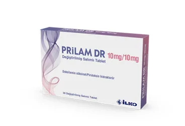 PRILAM DR 10 MG/ 10 MG DEGISTIRILMIS SALIMLI 30 TABLET ürün ambalajı. Vitamin b6 -pridoksin içeren tablet. Üretici: İLKO İLAÇ SAN. VE TİC. A.Ş.
