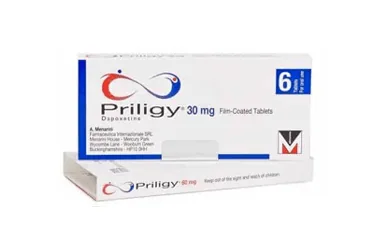 Dapoksetin içeren film kaplı tablet: PRILIGY 30 MG 6 FILM KAPLI TABLET ambalajı. Üretici: MENARİNİ İLAÇ SANAYİ VE TİCARET A.Ş.