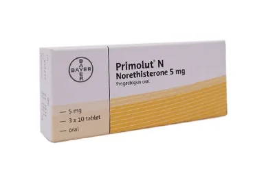 PRIMOLUT-N 5 MG 30 TABLET kutu fotoğrafı. Noretisteron içeren tablet. Üretici: BAYER TÜRK KİMYA SAN. LTD. ŞTİ.