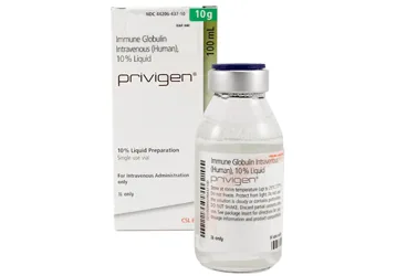 Normal insan immünglobulin içeren çözelti: PRIVIGEN 10 G/100 ML IV INFUZYONLUK COZELTI kutusu. Üretici: CSL BEHRİNG BİYOTERAPİ İLAÇ DIŞ TİCARET ANONİM ŞİRKETİ.