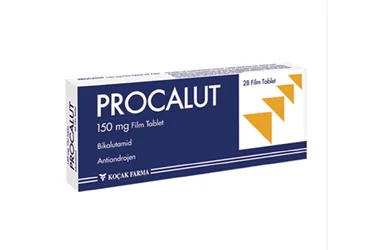 PROCALUT 150 MG 28 FİLM TABLET kutu fotoğrafı, film kaplı tablet formunda bicalutamide içerir. Üretici: KOÇAK FARMA İLAÇ VE KİMYA SANAYİ A.Ş.