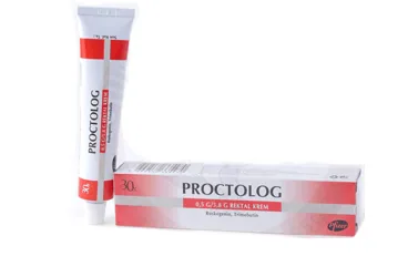 PROCTOLOG RECTAL 30 GR KREM (ruscotenin + trimebutin) ürün ambalajı, krem. Üretici: PFİZER PFE İLAÇLARI ANONİM ŞİRKETİ.