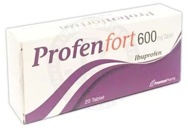 Ibuprofen içeren tablet: PROFEN FORT 600 MG 20 TABLET ürün ambalajı. Üretici: DİNÇSA İLAÇ SAN. VE TİC. A.Ş.