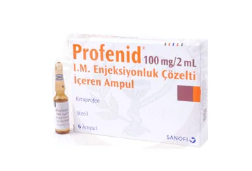 PROFENID 100 MG 6 AMPUL (ketoprofen) kutusu, ampul. Üretici: SANOFİ SAĞLIK ÜRÜNLERİ LTD. ŞTİ.