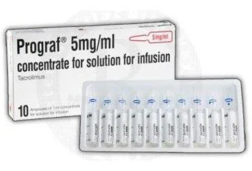 PROGRAF 5 MG/ML KONSANTRE IV INFUZYON ICIN SOLUSYON ICEREN 10 AMPUL ürün ambalajı. Takrolimus içeren ampul. Üretici: ASTELLAS PHARMA İLAÇ TİCARET VE SANAYİ ANONİM ŞİRKETİ.