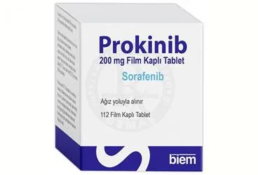 PROKINIB 200 MG 112 FILM TABLET (sorafenib) kutusu, film kaplı tablet. Üretici: BİEM İLAÇ SAN. VE TİC. A.Ş.