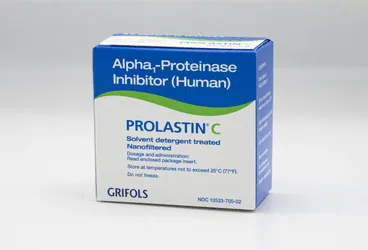 PROLASTIN-C 1000 MG IV INFUZYON ICIN LIYOFILIZE TOZ ICEREN 1 FLAKON kutu fotoğrafı, flakon formunda alfa1 antitripsin içerir. Üretici: DEM İLAÇ SAN. VE TİC. A.Ş.