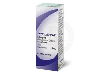 Bromfenak içeren göz damlası: PROLENSA 0,9 MG/ML GOZ DAMLASI, COZELTI (5 ML) ürün ambalajı. Üretici: BAUSCH & LOMB SAĞLIK VE OPTİK ÜRÜNLERİ TİC. A.Ş.