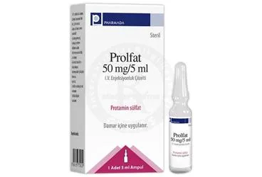 PROLFAT 50 MG/5 ML IV ENJEKSIYONLUK COZELTI (1 ADET) (protamin hcl) kutu fotoğrafı, çözelti. Üretici: PHARMADA İLAÇ SANAYİ VE TİCARET A.Ş.
