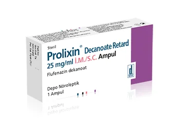 PROLIXIN DECANOATE RETARD 25 MG/ML I.M. ENJEKSIYONLUK COZELTI ICEREN AMPUL (1 AMPUL) (flufenazin deconat) kutusu, çözelti. Üretici: DEVA HOLDİNG ANONİM ŞİRKETİ.