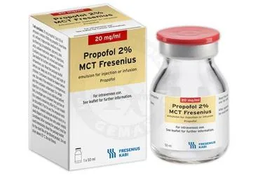 PROPOFOL %2 MCT/LCT FRESENIUS 1000 MG/50 ML ENJEKSIYONLUK/INFUZYONLUK EMULSIYON (10 FLAKON) kutu fotoğrafı. Propofol içeren flakon. Üretici: FRESENİUS KABİ İLAÇ SAN. ve TİC. LTD. ŞTİ.