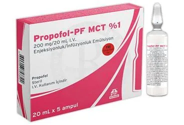 PROPOFOL-PF MCT %1 200 MG/20 ML I.V. ENJEKSIYONLUK/INFUZYONLUK EMULSIYON (20 ML X 5 AMPUL) (propofol) ambalajı, ampul. Üretici: POLİFARMA İLAÇ SAN. VE TİC. A.Ş.