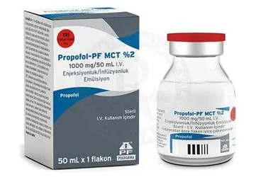 PROPOFOL-PF MCT %2 1000 MG/50 ML. I.V. ENJEKSIYONLUK/INFUZYONLUK EMULSIYON (1 FLAKON) ürün ambalajı, flakon formunda propofol içerir. Üretici: POLİFARMA İLAÇ SAN. VE TİC. A.Ş.