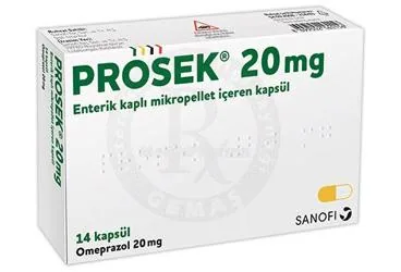 PROSEK 20 MG 14 KAPSÜL (omeprazol) ambalajı, kapsül. Üretici: SANOFİ İLAÇ SANAYİ ve TİC. A.Ş.