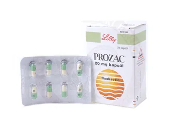 PROZAC 20 MG 24 KAPSÜL kutusu. Fluoksetin hcl içeren kapsül. Üretici: LİLLY İLAÇ TİCARET LİMİTED ŞİRKETİ.