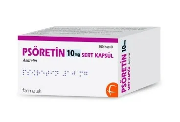 PSÖRETİN 10 MG SERT KAPSÜL ,30 ADET (asitretin) kutusu, kapsül. Üretici: FARMA-TEK İLAÇ SAN. VE TİC. A.Ş.