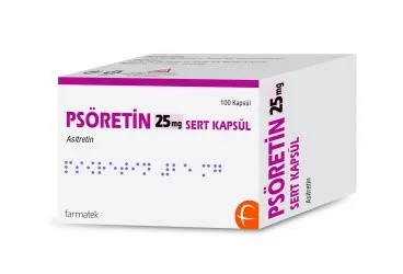PSÖRETİN 25 MG SERT KAPSÜL ,30 ADET kutu fotoğrafı, kapsül formunda asitretin içerir. Üretici: FARMA-TEK İLAÇ SAN. VE TİC. A.Ş.