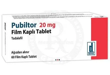 PUBILTOR 20 MG FILM KAPLI TABLET (60 FILM TABLET) (tadalafil) kutusu, film kaplı tablet. Üretici: DEVA HOLDİNG ANONİM ŞİRKETİ.