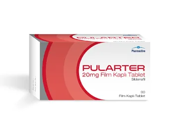 PULARTER 20 MG FILM KAPLI TABLET (90 TABLET) (sildenafil sitrat) ürün ambalajı, film kaplı tablet. Üretici: HUMANİS SAĞLIK ANONİM ŞİRKETİ.