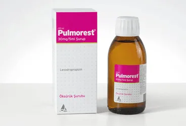 PULMOREST 30 MG/5 ML 150 ML SURUP kutusu, şurup formunda levodropropizin içerir. Üretici: SANTA FARMA İLAÇ SAN. A.Ş.