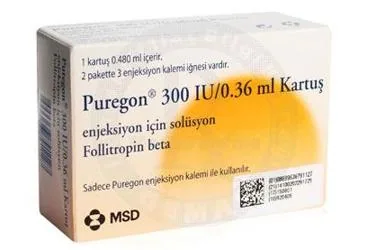 PUREGON 300 IU/ 0.36 ML S.C. ENJ. ICIN SOL. ICEREN 1 KARTUS ambalajı. Etkin maddesi follitropin beta. Üretici: ORGANON TURKEY İLAÇLARI LİMİTED ŞİRKETİ.