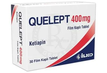 QUELEPT 400 MG FILM KAPLI TABLET (30 TABLET) kutu fotoğrafı, film kaplı tablet formunda ketiapin içerir. Üretici: İLKO İLAÇ SAN. VE TİC. A.Ş.