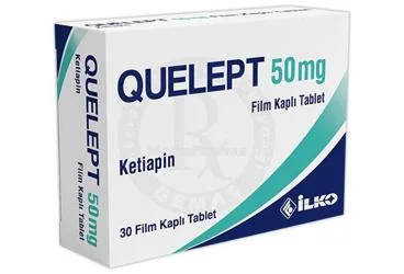QUELEPT 50 MG FILM KAPLI TABLET (30 TABLET) (ketiapin) ürün ambalajı, film kaplı tablet. Üretici: İLKO İLAÇ SAN. VE TİC. A.Ş.