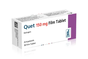 QUET 150 MG 30 FILM TABLET ambalajı, film kaplı tablet formunda ketiapin içerir. Üretici: DEVA HOLDİNG ANONİM ŞİRKETİ.