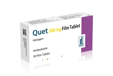 QUET 300 MG 30 FILM TABLET ürün ambalajı, film kaplı tablet formunda ketiapin içerir. Üretici: DEVA HOLDİNG ANONİM ŞİRKETİ.