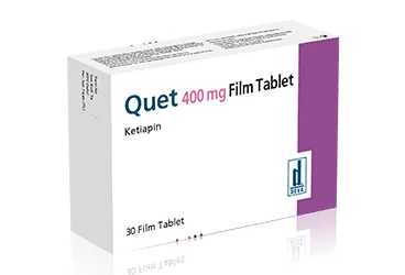QUET 400 MG 30 FİLM TABLET kutusu. Ketiapin içeren film kaplı tablet. Üretici: DEVA HOLDİNG ANONİM ŞİRKETİ.