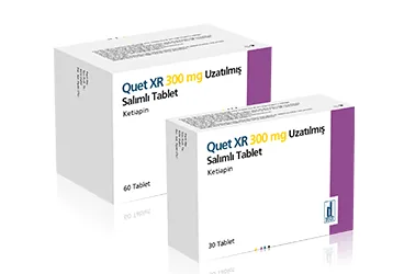 QUET XR 300 MG UZATILMIS SALIMLI 30 TABLET ambalajı. Ketiapin içeren tablet. Üretici: DEVA HOLDİNG ANONİM ŞİRKETİ.