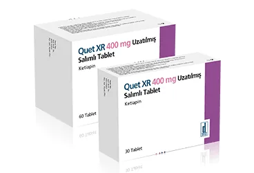 QUET XR 400 MG UZATILMIS SALIMLI 30 TABLET ürün ambalajı. Ketiapin içeren tablet. Üretici: DEVA HOLDİNG ANONİM ŞİRKETİ.