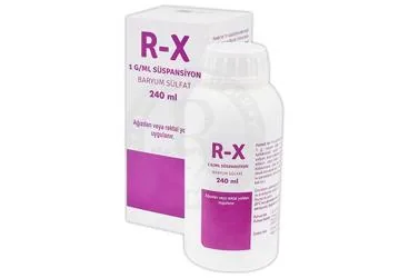 R-X 1 G/ML SUSPANSIYON (240 ML) ürün ambalajı. Baryum sülfat içeren süspansiyon. Üretici: AVİXA İLAÇ SANAYİ VE TİCARET ANONİM ŞİRKETİ.