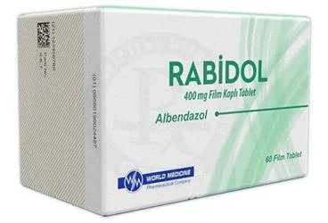 RABIDOL 400 MG FILM KAPLI TABLET (60 ADET) (albendazol) kutu fotoğrafı, film kaplı tablet. Üretici: WORLD MEDICINE İLAÇ SAN. VE TİC. A.Ş.