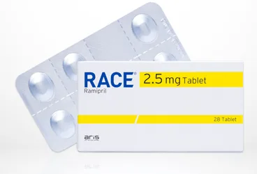 RACE 2.5 MG 28 TABLET ambalajı. Ramipril içeren tablet. Üretici: ALİ RAİF İLAÇ SANAYİ A.Ş.