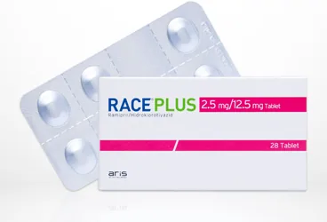 RACE PLUS 2.5 MG/12.5 MG 28 TABLET (ramipril + hidroklortiazid) ambalajı, tablet. Üretici: ALİ RAİF İLAÇ SANAYİ A.Ş.