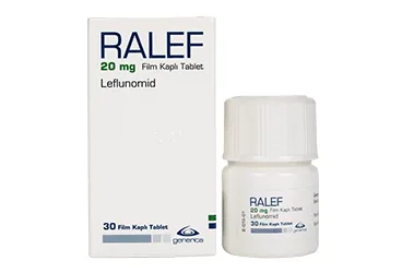 RALEF 20 MG 30 FILM TABLET (leflunomid) kutusu, film kaplı tablet. Üretici: GENVEON İLAÇ SANAYİ VE TİCARET ANONİM ŞİRKETİ.