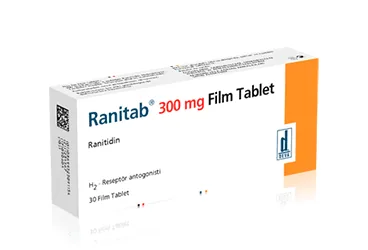 RANITAB 300 MG 30 FİLM TABLET kutu fotoğrafı, film kaplı tablet formunda ranitidin içerir. Üretici: DEVA HOLDİNG ANONİM ŞİRKETİ.