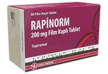 RAPINORM 200 MG FILM KAPLI TABLET (60 TABLET) (topiramat) kutusu, film kaplı tablet. Üretici: WORLD MEDICINE İLAÇ SAN. VE TİC. A.Ş.