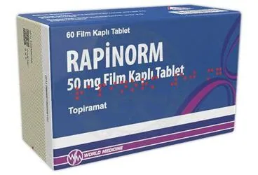 RAPINORM 50 MG FILM TABLET (60 FILM TABLET) ambalajı, film kaplı tablet formunda topiramat içerir. Üretici: WORLD MEDICINE İLAÇ SAN. VE TİC. A.Ş.