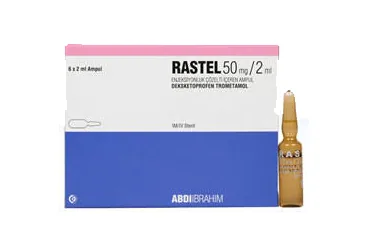 RASTEL 50 MG/2 ML ENJ. COZ. ICEREN 6 AMPUL kutusu, ampul formunda deksketoprofen içerir. Üretici: ABDİ İBRAHİM İLAÇ SANAYİ VE TİCARET A.Ş.