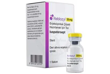 Luspatersept içeren çözelti: REBLOZYL 25 MG ENJEKSIYONLUK COZELTI HAZIRLAMAK ICIN TOZ (1 FLAKON) ambalajı. Üretici: BRISTOL-MYERS SQUIBB İLAÇLARI INC. İSTANBUL ŞUBESİ.