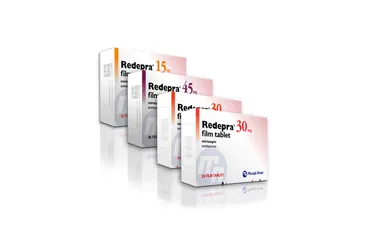 REDEPRA 15 MG 28 FILM TABLET (mirtazapin) ürün ambalajı, film kaplı tablet. Üretici: GENSENTA İLAÇ SANAYİ VE TİCARET ANONİM ŞİRKETİ.