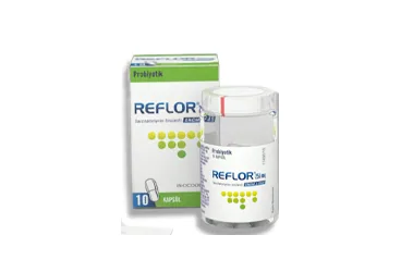 REFLOR 250 MG 10 KAPSUL ambalajı. Saccharomyces boulardi içeren kapsül. Üretici: BİOCODEX İLAÇ SANAYİ İTHALAT İHRACAT VE TİCARET LİMİTED ŞİRKETİ.