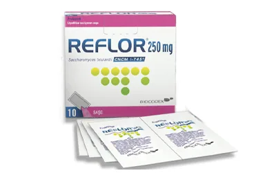 REFLOR 250 MG LIYOFILIZE TOZ ICEREN 10 SASE ürün ambalajı, saşe formunda saccharomyces boulardi içerir. Üretici: BİOCODEX İLAÇ SANAYİ İTHALAT İHRACAT VE TİCARET LİMİTED ŞİRKETİ.