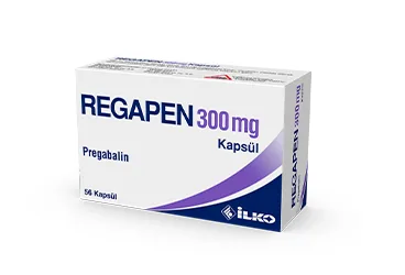 REGAPEN 300 MG 56 KAPSUL ambalajı. Pregabalin içeren kapsül. Üretici: İLKO İLAÇ SAN. VE TİC. A.Ş.
