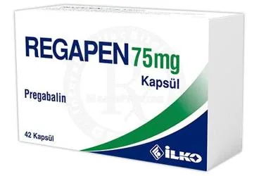 Pregabalin içeren kapsül: REGAPEN 75 MG KAPSUL (42 KAPSUL) ürün ambalajı. Üretici: İLKO İLAÇ SAN. VE TİC. A.Ş.